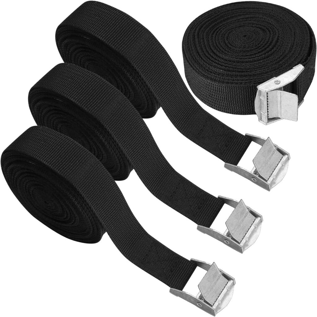 4 Pcs Lashing Straps, 1 x 16Ft(196) Adjustable Tie Down Ratchet Tie Straps with Buckles, Black Cam Lock Strap Cargo Packing Straps Heavy-Duty for Cargo/Luggage/Kayak/Truck/SUV/Car Roof Rack