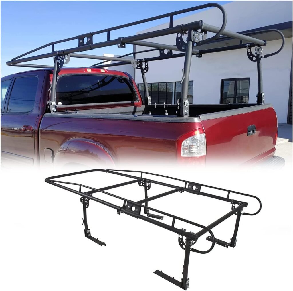 7BLACKSMITHS 1000 LBS Adjustable Truck Contractors Rack Ladder Pickup Kayak Lumber Rack Side Bar Long Cab Full Size 60(W) x 138(L) x 34(H) (You Will get 2 Boxes)