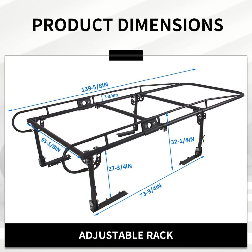 7BLACKSMITHS 1000 LBS Adjustable Truck Contractors Rack Ladder Pickup Kayak Lumber Rack Side Bar Long Cab Full Size 60(W) x 138(L) x 34(H) (You Will get 2 Boxes)