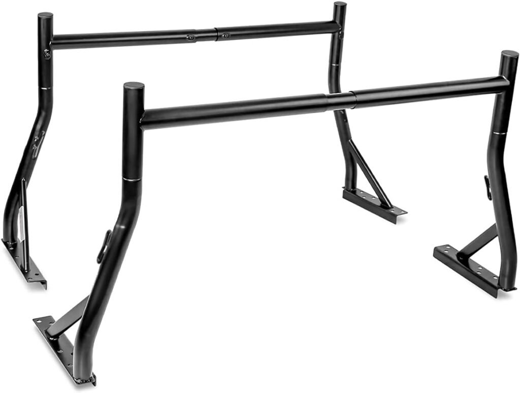 AA-Racks 800Ibs Capacity Extendable Steel Pick-Up Truck Ladder Rack Two-bar Set - Matte Black (USPTO Patent Pending)