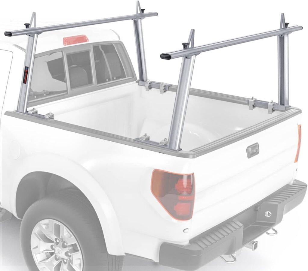 AA-Racks Model APX25 Extendable Aluminum Pick-Up Truck Ladder Rack (No Drilling Required) - Silver