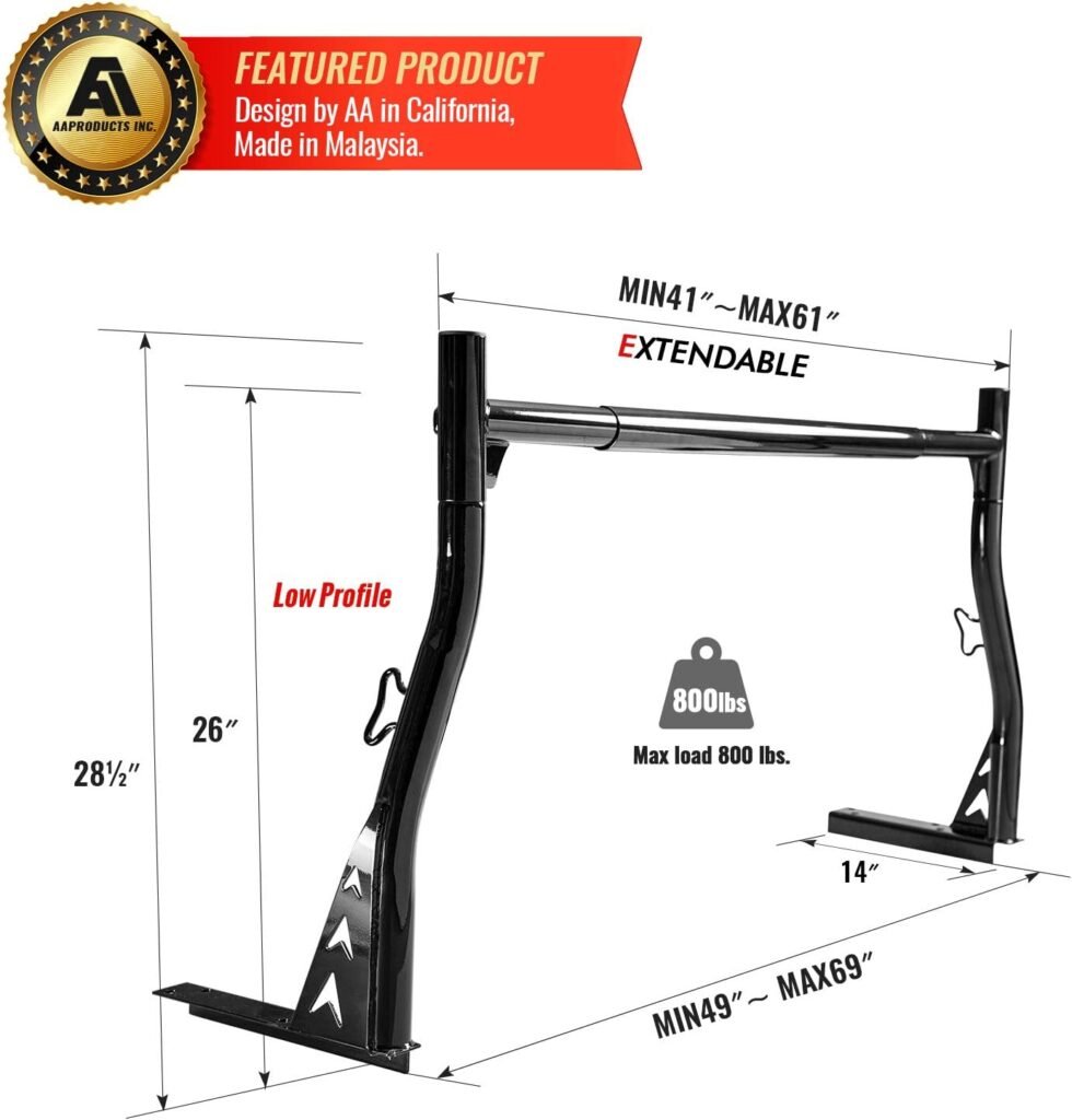 AA-Racks Model X33 Low-Profile Pickup Truck Ladder Racks with (8) Non-Drilling C-Clamps Steel Utility Two-bar Set Black