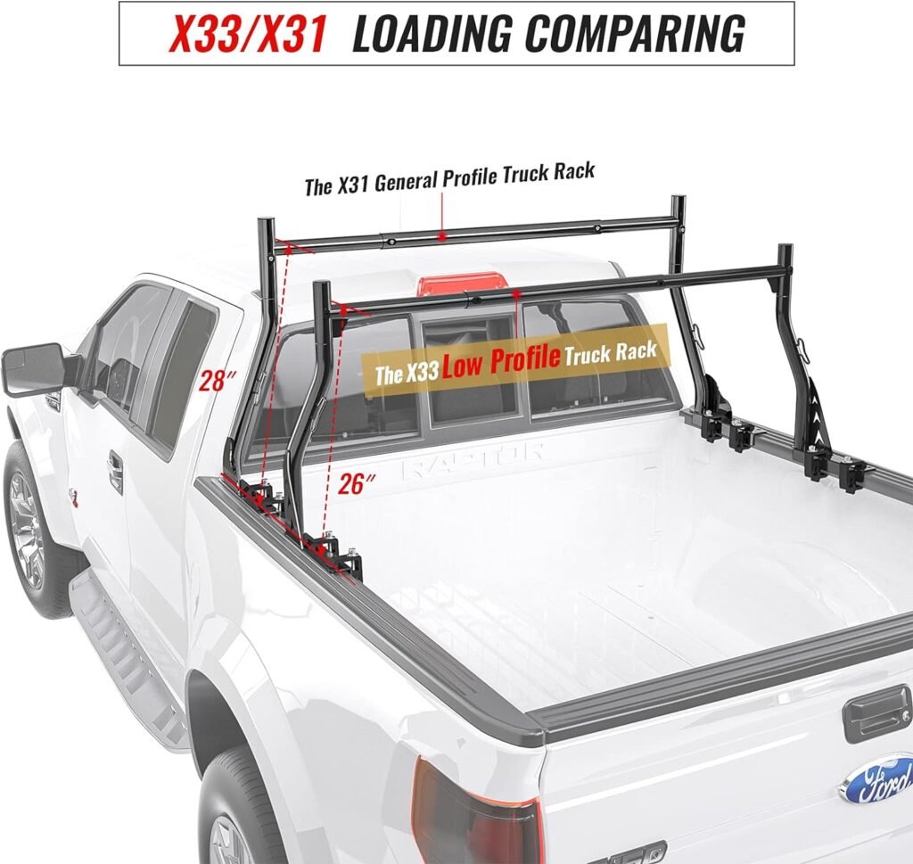 AA-Racks Model X33 Low-Profile Pickup Truck Ladder Racks with (8) Non-Drilling C-Clamps Steel Utility Two-bar Set Black