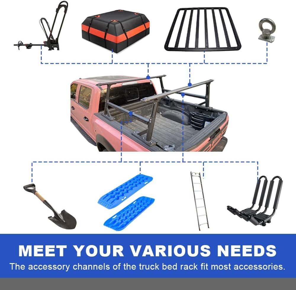 AUXPACBO 800LB Extendable Bed Rack Compatible with All Modern Trucks, Adjustable Height Heavy Duty Ladder Rack for Cargo Rack Camper Rack Truck Bed Rack