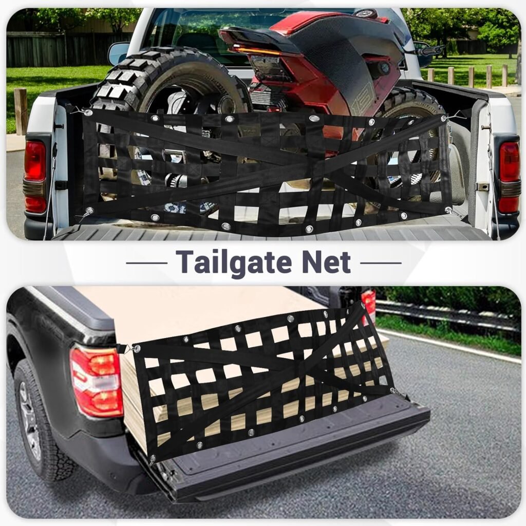 GADFISH Heavy Duty Tailgate Net for Truck Bed, Cargo Net Durable Truck Bed Extender Tailgate Cargo Net with 4 Adjustable Buckle Straps, Perfect for Truck, Trailer, Pickup, Boat, Jeep, SUV(54x17.7)