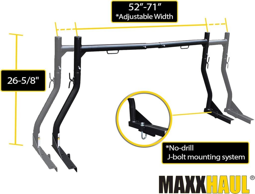 MaxxHaul 50241 Adjustable Steel Pick Up Truck Ladder Utility Racks-Pair, Black