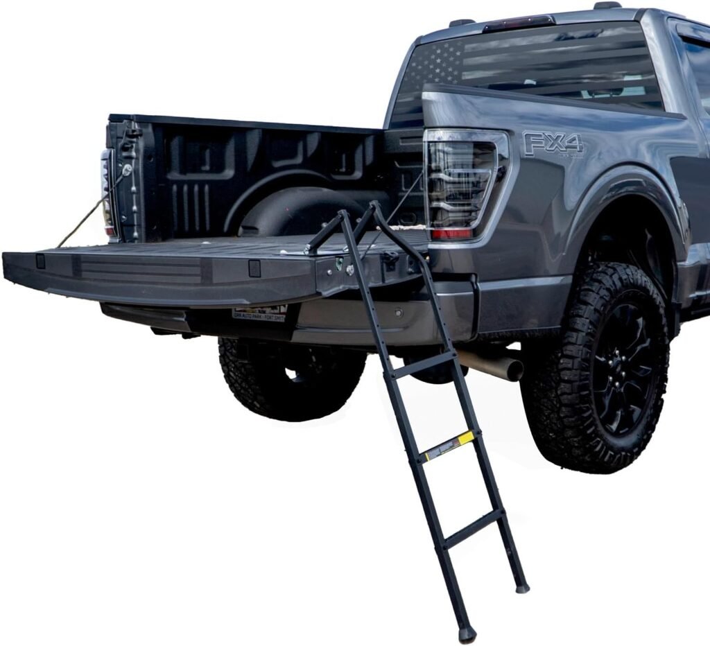 Traxions New Tailgate Ladder XL for All Trucks Including Lifted Trucks up to 50 Tailgate with articulating Patent Pending Frame for Uneven Ground.