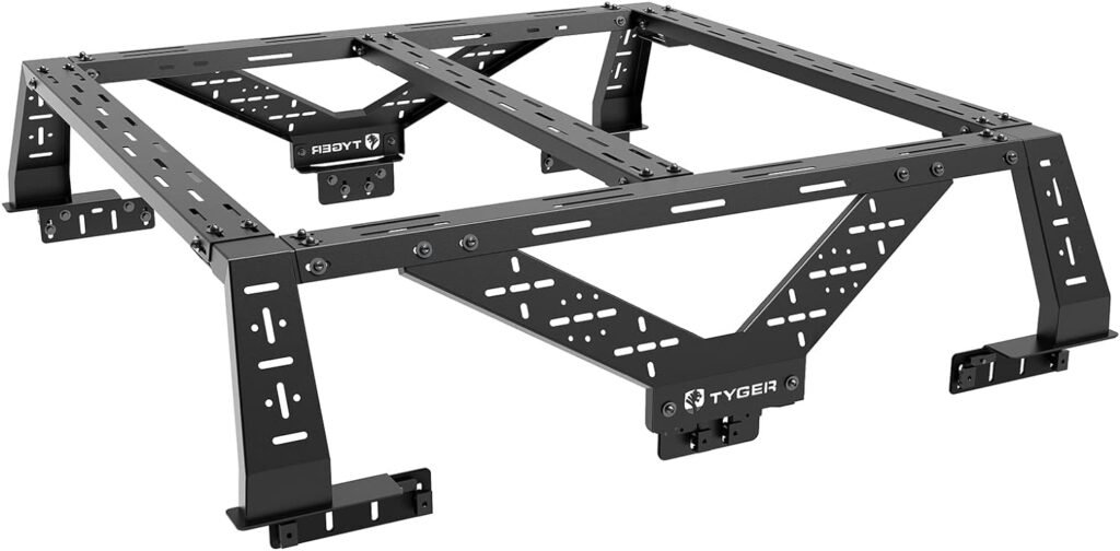 Tyger Auto Plate Style Overland Bed Rack for Full-Size Pickup Trucks | Compatible with Ram 1500  HD, Ford F-Series, Silverado, Sierra, Titan  XD (see image for size chart) | TG-BK2U55637, Black