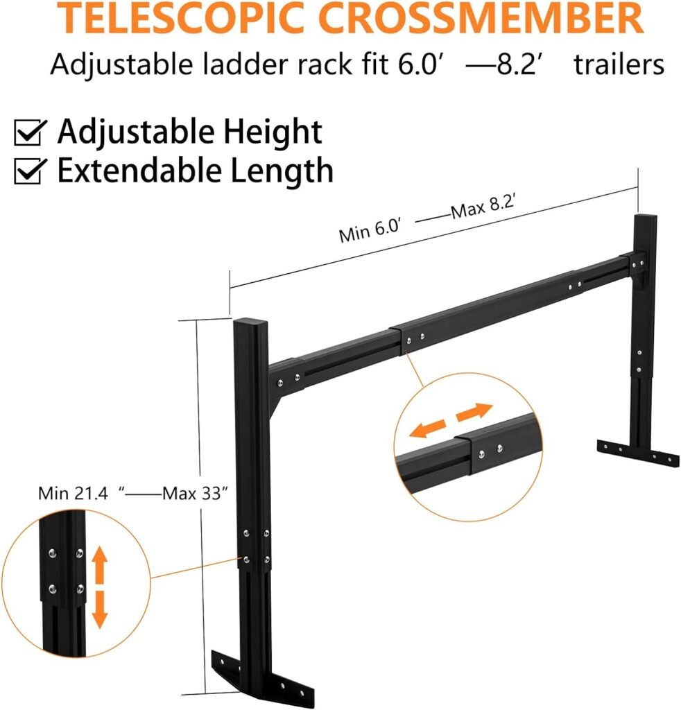 Universal Truck Ladder Rack, Aluminum Ladder Rack for Pickup,Adjustable LengthHight,Real 500LB Capacity Truck Bed Rack 2 Bar Set for Kayak, Surfboard, Lumber, Ladder