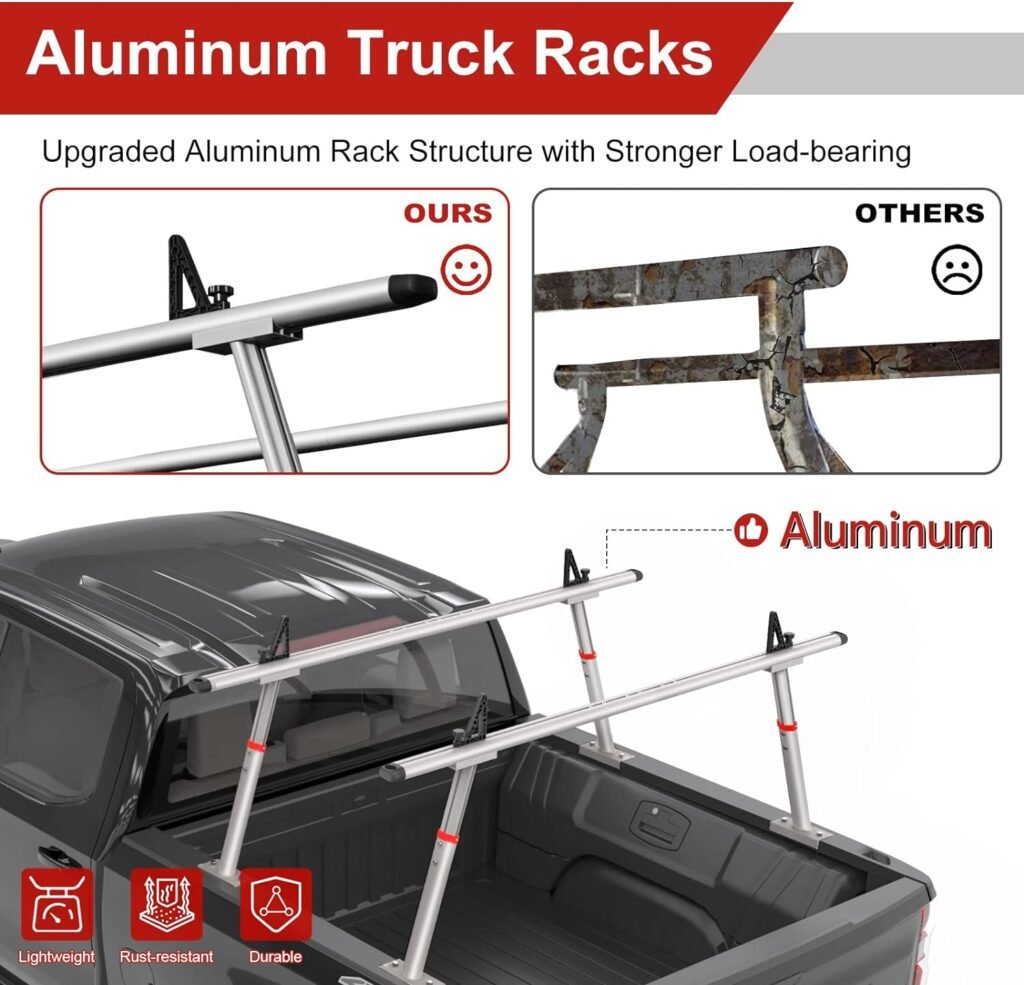 VMBQRTI Truck Ladder Rack, Aluminum Ladder Rack for Pick Up Truck Adjustable Universal Truck Bed Ladder Rack(800lbs Capacity,Black)