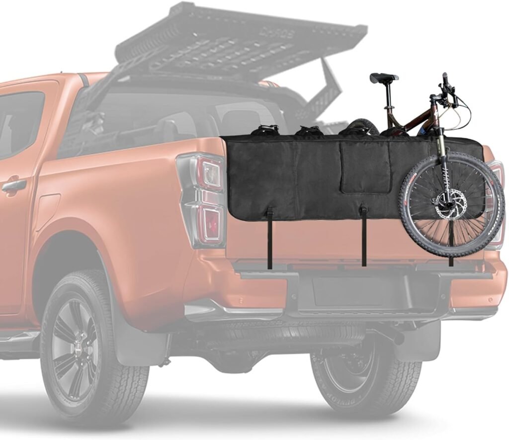 WALMANN 52 Wide Tailgate Pad for Bikes, Holds Up to 5 Bikes Pickup Truck Tailgate Bike Pad with 2 Tool Pockets