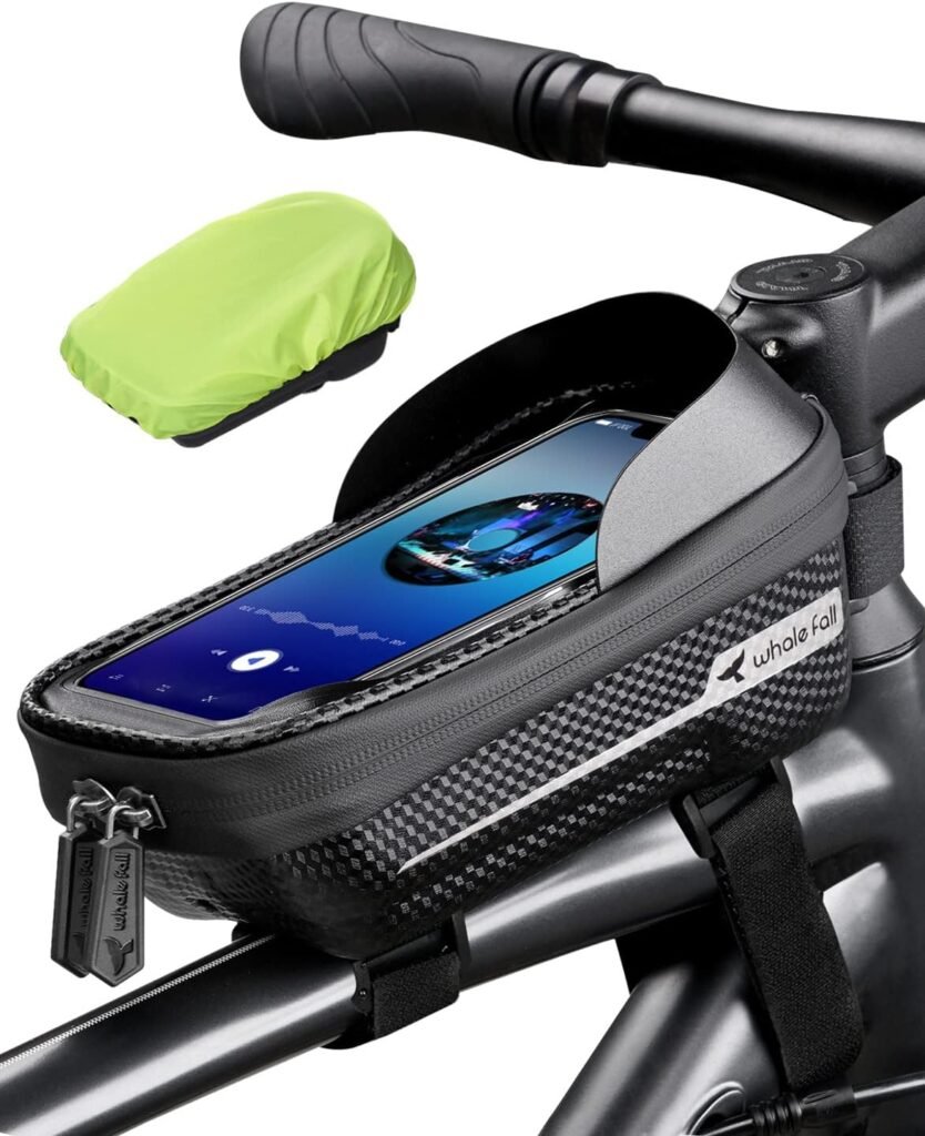 whale fall 2023 Hard Casing Bike Bag, Bike Accessories, Never Deform/Waterproof, Bike Phone Holder Bike Phone Mount with 0.25mm Sensitive TPU Touch-Screen, with Rain Cover for Phones under 6.9